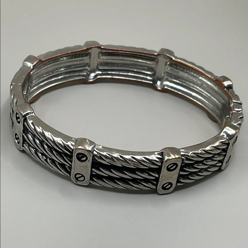 Stylish Silver-Tone twisted braided Cable clamper Bracelet